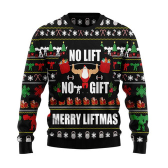 No Lift No Gift Weightlifting Christmas Sweater, Men Women 3D Print Sweater - Thegiftio UK