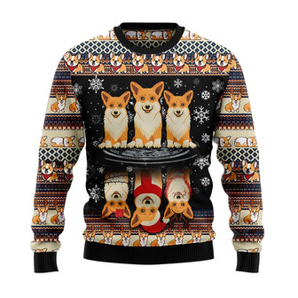Pembroke Welsh Corgi Reflection Christmas Sweater, Men Women 3D Print Sweater - Thegiftio UK