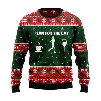 Plan For The Day Coffee Running Wine Christmas Sweater, Men Women 3D Print Sweater - Thegiftio UK