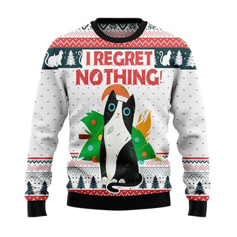I Regret Nothing Cat Christmas Sweater, Gift For Cat Dog Cat Mom Men Women 3D Print Sweater - Thegiftio UK