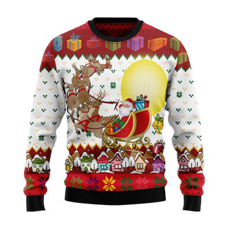 Reindeer And Santa Claus Christmas Sweater, Men Women 3D Print Sweater - Thegiftio UK