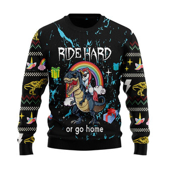 Ride Hard Or Go Home Trex Unicorn Christmas Sweater, Men Women 3D Print Sweater - Thegiftio UK