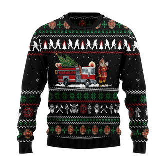 Santa Claus Firefighter Christmas Sweater, Men Women 3D Print Sweater - Thegiftio UK