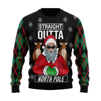 Santa Claus Straight Outta North Pole Christmas Sweater, Men Women 3D Print Sweater - Thegiftio