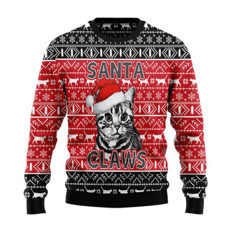 Santa Claws Cat Christmas Sweater, Gift For Cat Mom Cat Dad Men Women 3D Print Sweater - Thegiftio UK