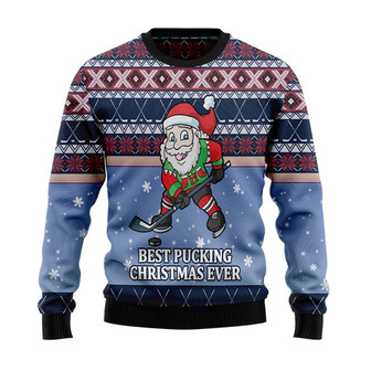 Santa Hockey Christmas Sweater, Men Women 3D Print Sweater - Thegiftio UK