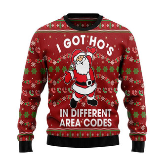 Santa I Got Ho‘s In Different Area Codes Christmas Sweater, Men Women 3D Print Sweater - Thegiftio UK