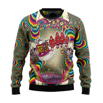 Santa And Mushroom Christmas Sweater, Men Women 3D Print Sweater - Thegiftio UK