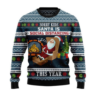 Santa Is Social Distancing Christmas Sweater, Men Women 3D Print Sweater - Thegiftio UK