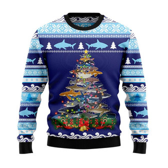Shark Christmas Tree Christmas Sweater, Men Women 3D Print Sweater - Thegiftio UK