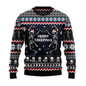 Skeleton Merry Creepmas Christmas Sweater, Men Women 3D Print Sweater - Thegiftio UK
