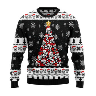 Skull Pine Tree Christmas Sweater, Men Women 3D Print Sweater - Thegiftio UK