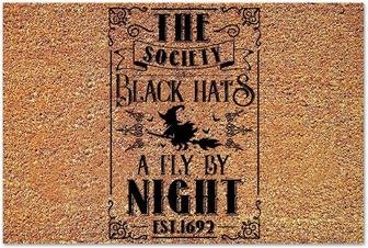 The Society Black Hats A Fly By Night Halloween Rectangular Coir Doormat Mats, Wedding Gift Scary Halloween Funny Door Mats - Thegiftio UK