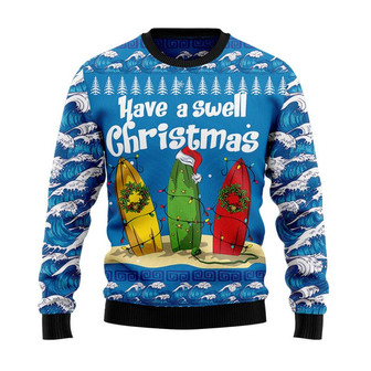 Surfing Swell Christmas Christmas Sweater, Men Women 3D Print Sweater - Thegiftio UK