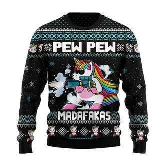 Unicorn Pew Pew Christmas Sweater, Men Women 3D Print Sweater - Thegiftio UK