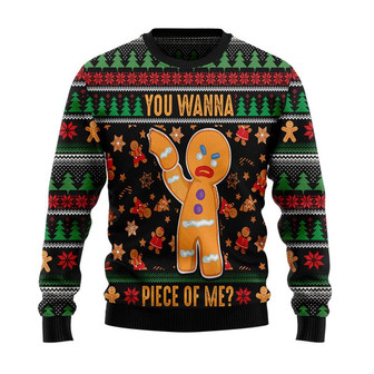 You Wanna Piece Of Me Gingerbread Man Christmas Sweater, Men Women 3D Print Sweater - Thegiftio UK