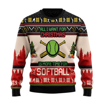 All I Want For Christmas Is Softball Christmas Sweater, Men Women 3D Print Sweater - Thegiftio UK