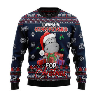 I Want a Hippopotamus for Christmas Christmas Sweater, Men Women 3D Print Sweater - Thegiftio UK