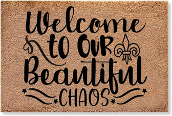Welcome To Our Beautiful Chaos Coir Doormat Non-slip Backing Door Mat Funny Fiber Coir Floor Mat Indoor Outdoor Rustic Farmhouse Rug Pet-friendly Front Door Entryway Patio - Thegiftio UK