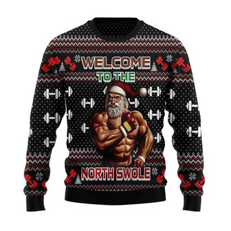 Welcome To The North Swole Santa Christmas Sweater, Men Women 3D Print Sweater - Thegiftio UK
