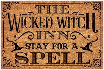 The Wicked Witch Inn Stay For A Spell Coir Doormat Rustic Non-slip Rubber Back Small Rugs Funny Entryway Rug Halloween Quote Welcome Mat Outdoor / Indoor Housewarming Gift - Thegiftio UK