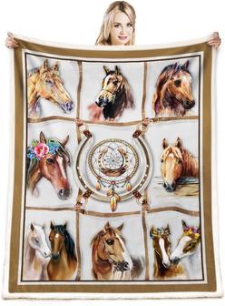 Horse Blanket Gifts For Girls Women Horse Decor Bedding, Christmas Birthday Horse Gifts, Gifts For Daughter Friend Horse Lovers, Horse Dream Catcher Flower Print Cute Farm Animal Throw Sherpa Blanket - Thegiftio UK