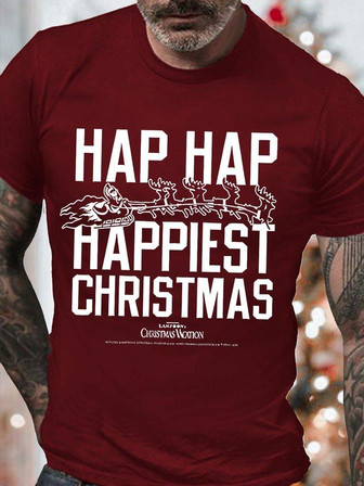 Mens Hap Hap Happiest Christmas Funny Graphic Print Text Letters Loose T-shirt - Thegiftio UK