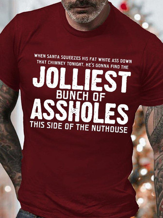 Mens He Is Gonna Find The Jolliest Merry Christmas Santa Funny Graphic Print Casual Crew Neck T-shirt - Thegiftio UK