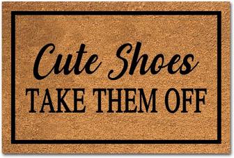 Funny Coir Doormat Cute Shoes Take Them Off Front Door Mat Entryway Outdoor Mat With Heavy Duty Front Porch Welcome Mats Entry Natural Coir Brown Mat - Thegiftio UK