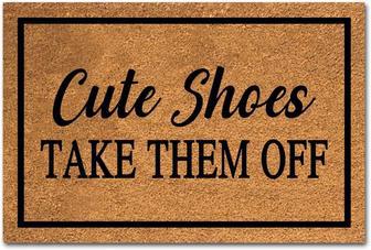 Funny Coir Doormat Cute Shoes Take Them Off Front Door Mat Entryway Outdoor Mat With Heavy Duty Front Porch Welcome Mats Entry Natural Coir Brown Mat - Thegiftio UK