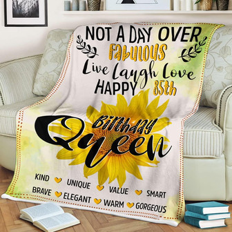 Happy 85th Birthday Queen Fleece Blanket For Women Mom Sister Grandma Live Laugh Love Fabulous 85 Years Old Sunflower Throw Fleece Blankets - Thegiftio UK