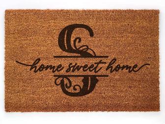 Home Sweet Home Coir Coco Door Mats Monogram Indoor Outdoor Rugs Rustic Non Slip Rubber Back Doormats For Porch Patio Entrance Garage Housewarming Farmhouse Studio - Thegiftio UK