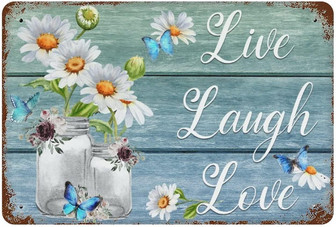 Live Laugh Love Sign Retro Funny Home Decor Tin Sign, Vintage Quotes Wall Decor, Daisy Vase And Butterfly Tin Metal Wall Art Signs, Vintage Metal Bar Pub Poster - Thegiftio UK