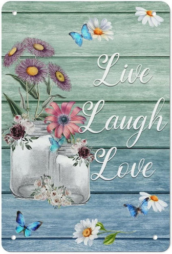 Vintage Daisy Vase Poster Metal Sign Live Laugh Love Sign Retro Wood Grain Plaque Wall Decor Gift For Home Kitchen Office Club Bar Gym - Thegiftio UK