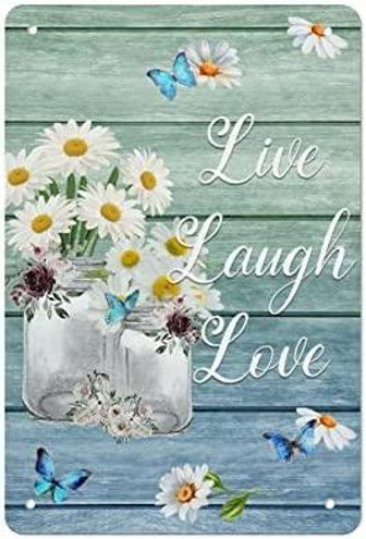 Vintage Daisy Vase Poster Metal Sign Live Laugh Love Sign Retro Wood Grain Plaque Wall Decor Gift For Home Kitchen Office Club Bar Gym - Thegiftio UK