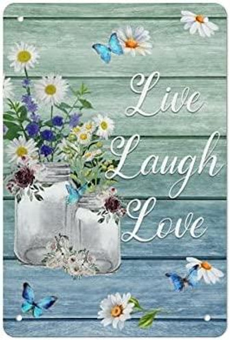 Vintage Daisy Vase Poster Metal Sign Live Laugh Love Sign Retro Wood Grain Plaque Wall Decor Gift For Home Kitchen Office Club Bar Gym - Thegiftio UK