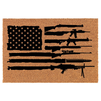 American Flag Made with Guns Coir Doormat Door Mat Housewarming Gift Newlywed Gift Wedding Gift New Home - Thegiftio