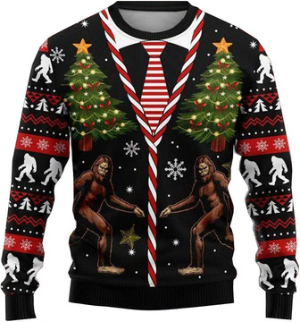 Bigfoot Snow Christmas Sweaters For Women - Mens 3d Print Sweater Winter Holiday Crew Neck Shirt - Thegiftio UK