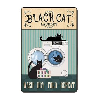 Black Cat Laundry Metal Tin Sign Wash Dry Fold Repeat Washing Machine Vintage Tin Sign for Home Bedroom Cafe Kitchen Wall Decor - Thegiftio UK