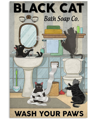 Black Cat Metal Tin Sign, It's Wash Your Paws Wall Sign Funny Metal Tin Sign Home Vintage Art Decor Iron Painting  - Thegiftio