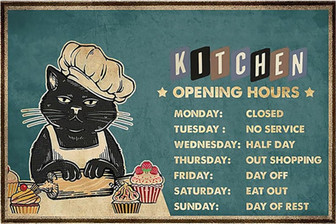 Business Hours Sign for Store Decor, Kitchen Black cat Vintage Metal Signs, Wall Hanging Open and Closed Sign - Thegiftio