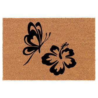 Butterfly and Hibiscus Coir Doormat Door Mat Housewarming Gift Newlywed Gift Wedding Gift New Home - Thegiftio