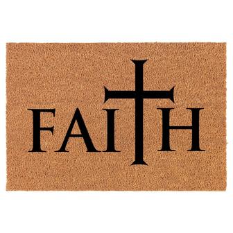 Faith Cross Coir Doormat Door Mat Entry Mat Housewarming Gift Newlywed Gift Wedding Gift New Home - Thegiftio UK