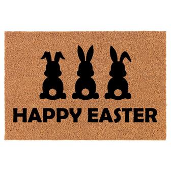 Happy Easter Bunny Rabbits Coir Doormat Door Mat Entry Mat Housewarming Gift Newlywed Gift Wedding Gift New Home - Thegiftio