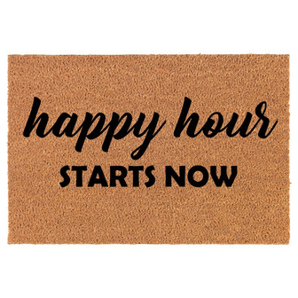 Happy Hour Starts Now Funny Coir Doormat Door Mat Housewarming Gift Newlywed Gift Wedding Gift New Home - Thegiftio
