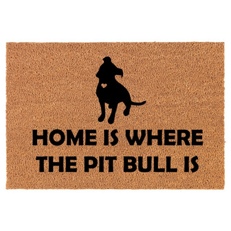 Home Is Where The Pit Bull Is Coir Doormat Door Mat Housewarming Gift Newlywed Gift Wedding Gift New Home - Thegiftio UK