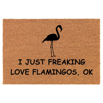 I Just Freaking Love Flamingos Funny Coir Doormat Door Mat Housewarming Gift Newlywed Gift Wedding Gift New Home - Thegiftio