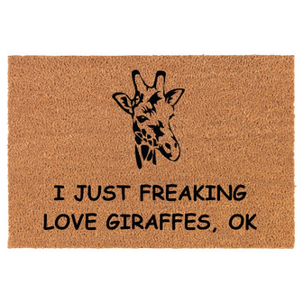 I Just Freaking Love Giraffes Funny Coir Doormat Door Mat Housewarming Gift Newlywed Gift Wedding Gift New Home - Thegiftio