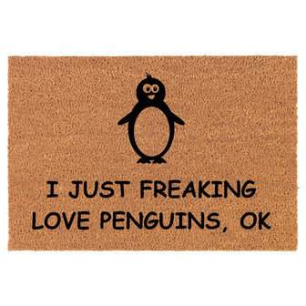 I Just Freaking Love Penguins Funny Coir Doormat Door Mat Housewarming Gift Newlywed Gift Wedding Gift New Home - Thegiftio