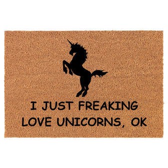 I Just Freaking Love Unicorns Funny Coir Doormat Door Mat Housewarming Gift Newlywed Gift Wedding Gift New Home - Thegiftio